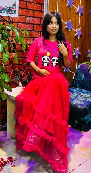 হট পিংক রাফল টিউল স্কার্ট সেট