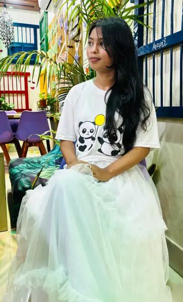 পান্ডা প্রিন্ট টি-শার্ট ও সাদা টিউল স্কার্ট সেট