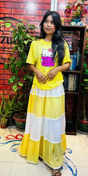 হলুদ-সাদা লেয়ারড স্কার্ট সেট