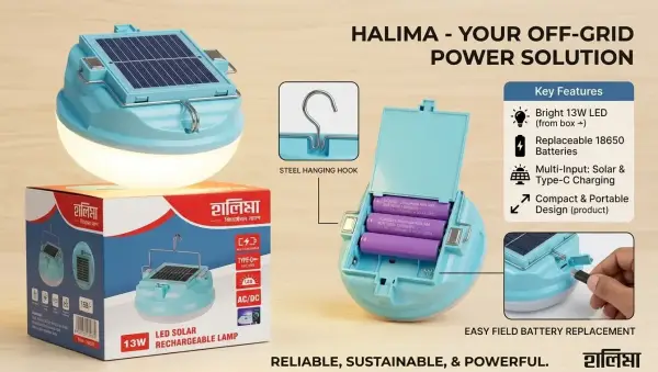 13W Solar Rechargeable LED Lamp